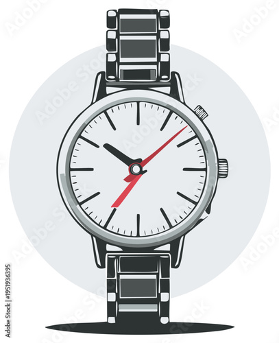 Elegant silver analog wristwatch with white dial and red second hand showing time