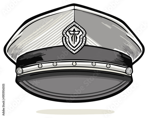 Stylized Military Hat with Emblem, Classic Design, Uniform Headwear Illustration