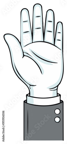 Cartoon hand in a suit showing four fingers raised