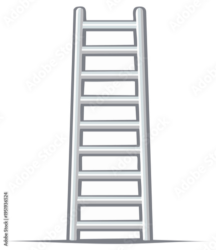 Illustration of an isolated, silver ladder with regularly spaced rungs extending upward toward an unseen higher level
