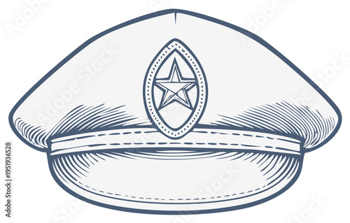 Vintage cap illustration featuring central star emblem classic headwear drawing