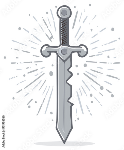 Cartoon Sword Illustration with Radial Burst Design Elements