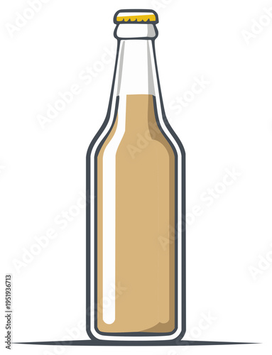 Isolated cartoon style beer bottle illustration with beverage