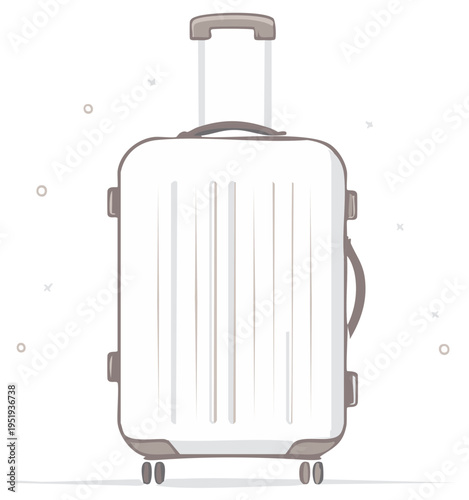 Illustration of white suitcase with extendable handle and wheels for travel vacation