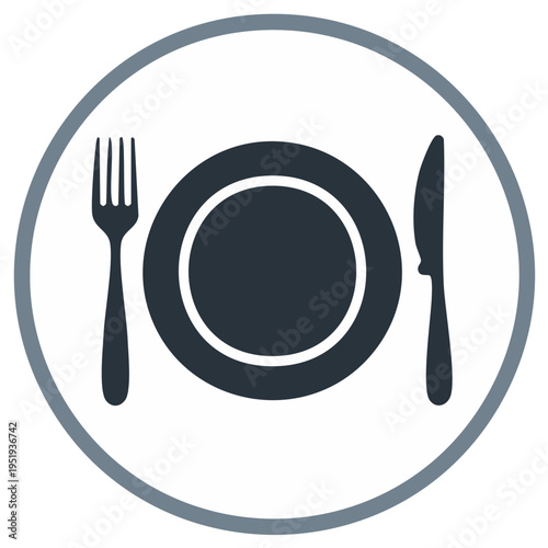 Plate, knife and fork restaurant icon dinnerware graphic