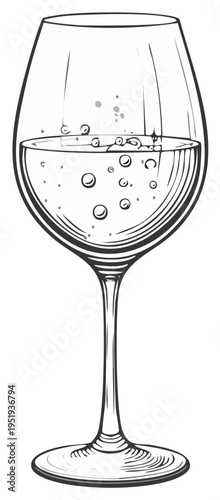 Elegant Wine Glass Sketch with Bubbles - Hand-Drawn Artistic Illustration
