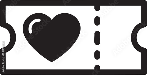 Black heart shaped ticket stub for love or romance concept