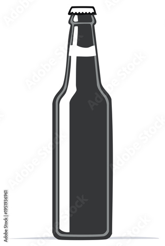 Silhouette illustration of a beer bottle with a metal cap and beverage, modern design
