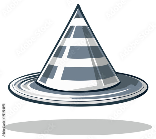 Abstract party hat with circular brim and striped pattern for celebrations