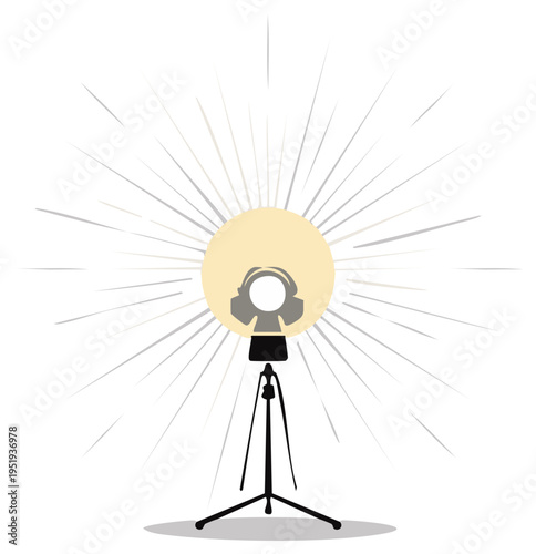 Studio lighting equipment with radiating light beams on a tripod
