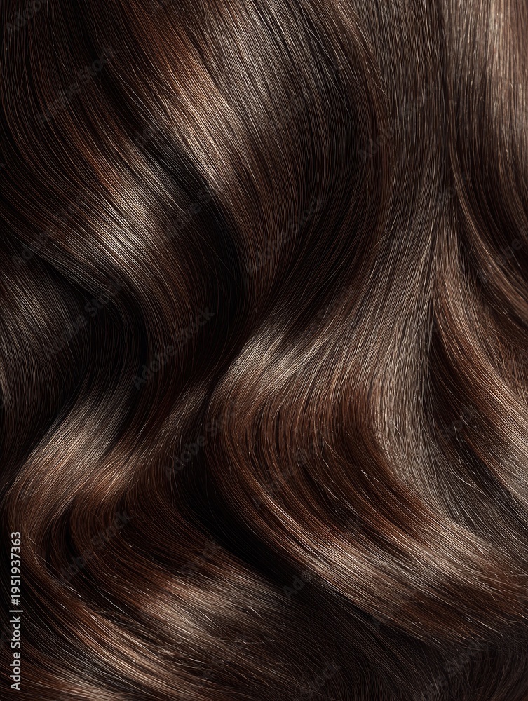 Fototapeta premium Close-up of shiny, dark brown hair with subtle highlights and flowing texture