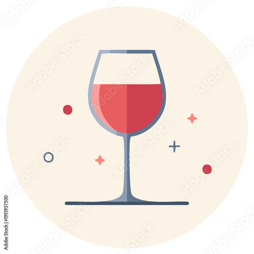 Wine Glass Icon Featuring Red Wine with Sparkling Festive Accents for Celebrations and Events