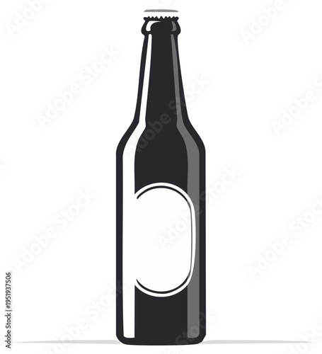 Dark glass beer bottle with blank label for branding mockup product package