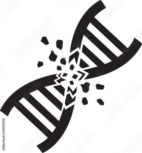 Black dna double helix breaking apart on isolated with shattered pieces