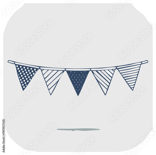 Hand-drawn decorative bunting flags in navy and white