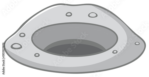 Cartoon crater on a celestial body like a planet or moon with scattered smaller holes