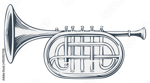 Classic Cornet Brass Instrument Musical Vector Illustration Isolated On White