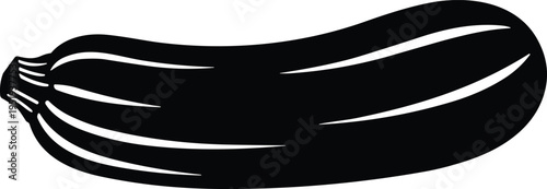 Black zucchini silhouette with elongated smooth shape, vegetable icon illustration for food, health, nutrition, agriculture, and design graphics