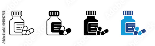 Medicine Bottle icon set multiple style collection