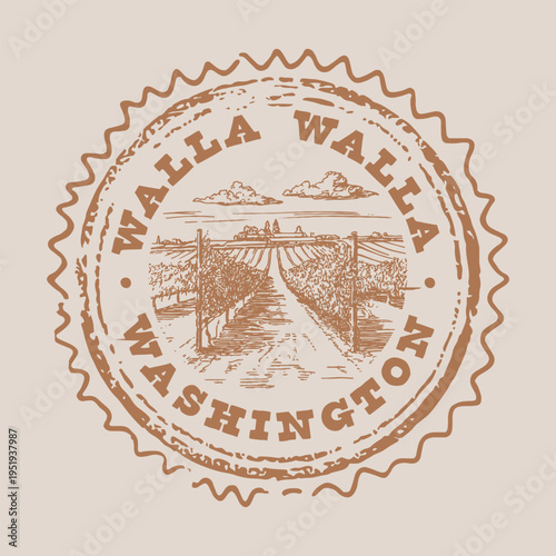 Vintage Postcard with Antique Postage Stamp of Walla Walla Wine Country Washington