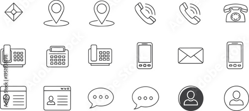 Contact icon set for business card, containing information name, website, location, address, telephone, mail