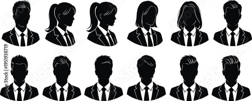 Business professional silhouettes, men and women icons, corporate diversity illustration, office team avatars, anonymous workforce vector design