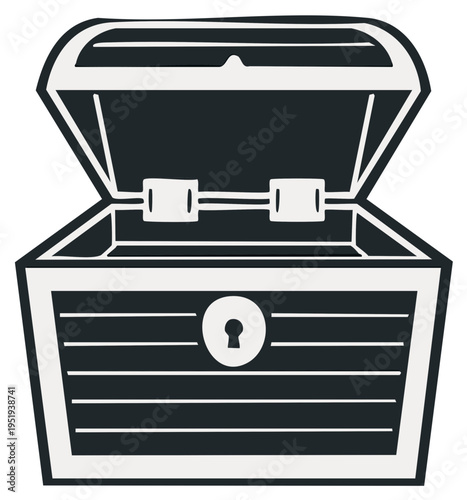 Open Antique Treasure Chest with Keyhole Detail and Hinges