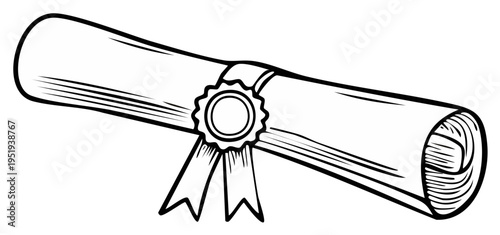 Elegant parchment scroll tied with ribbon and a decorative seal conveys achievement and official document depiction in vector illustration