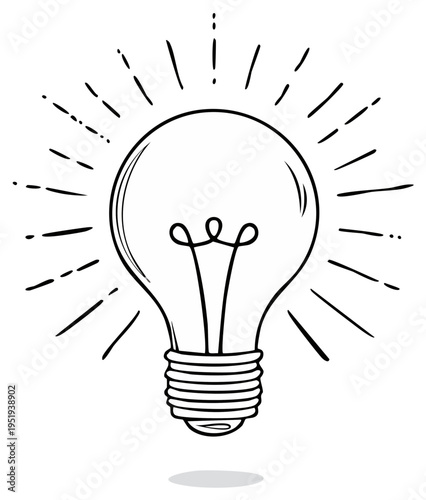 Hand drawn glowing light bulb illustration symbolizing bright ideas and innovation concept