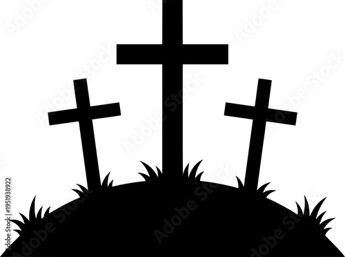 High-Quality Three Crosses at Sunrise Silhouette Vector - Great for Easter and Christian-Themed Projects
