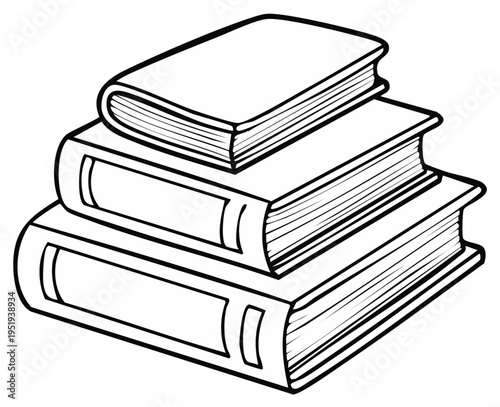 Stack of books outline drawing in vector illustration, school, library, education