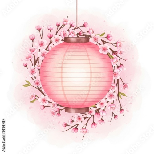 Cherry blossom lantern with floral decoration illustration