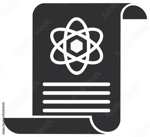 Scientific Paper with Atom Model Depicts Technological Breakthroughs and Innovative Discoveries