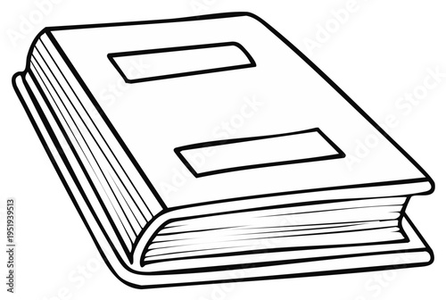 Simple Outline Drawing of a Closed Hardcover Book with Two Blank Rectangles on the Cover