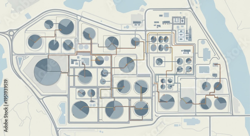 Aerial View of Industrial Complex with Storage Tanks and Processing Units.