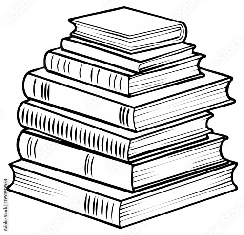 Stack of open and closed books forming a pyramid shape artistic illustration
