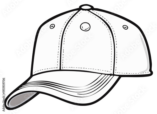 Outline of a blank baseball cap with stitched details and vent holes