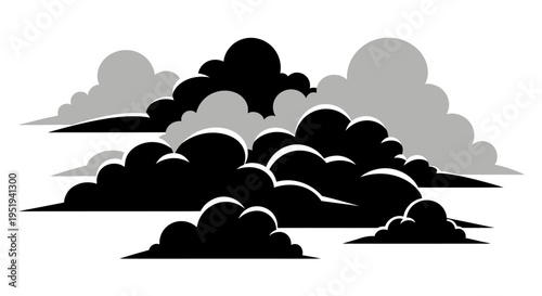 Stylized depiction of layered dark cloud formations against a lighter backdrop presenting a striking silhouette high quality professional detailed modern elegant