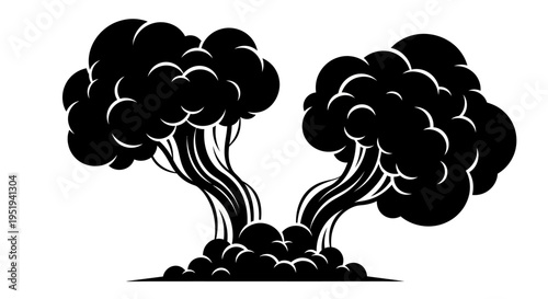 Two stylized trees with flowing organic forms are depicted in a striking black silhouette high quality professional detailed modern elegant stylish