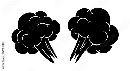 Two abstract cloud formations are depicted in stark black against a white background creating a dramatic silhouette high quality professional detailed