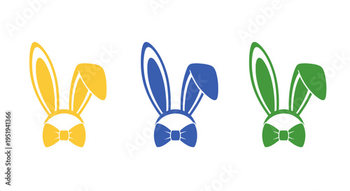 Three colorful rabbit heads with bow ties are displayed against a white background creating a playful silhouette high quality professional detailed