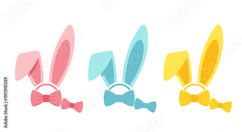 Colorful bunny ears with bows arranged in a row creating a playful and festive springtime scene silhouette high quality professional