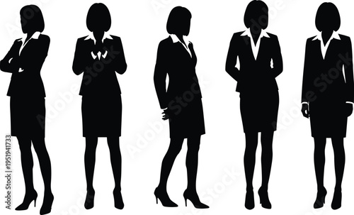 Businesswomen silhouette profiles in professional attire, corporate fashion vector illustration for workplace diversity, career concepts, leadership, empowerment, modern design