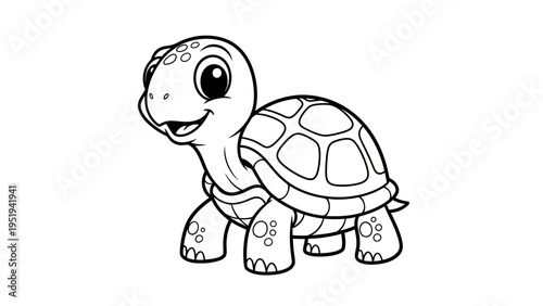 A cute cartoon turtle smiles happily, ready for coloring.