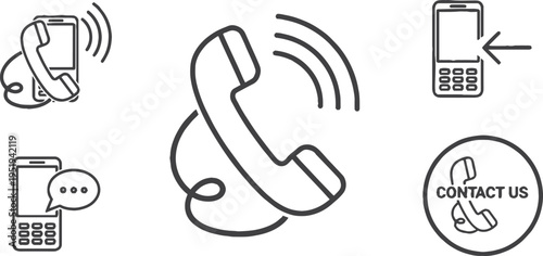 Customer Support Contact Us and Phone Communication Icon Set