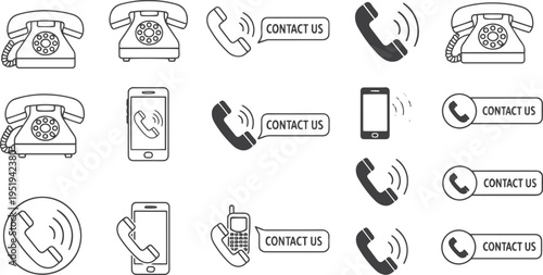 Customer Support Contact Us and Phone Communication Icon Set