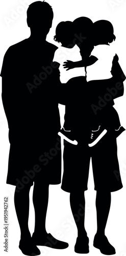 Family silhouette vector illustration with parents holding child, casual clothing, emotional bond artwork, creative design elements, decorative composition, togetherness theme