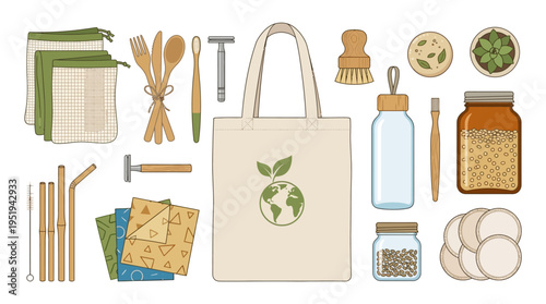 Eco friendly reusable shopping bag items.