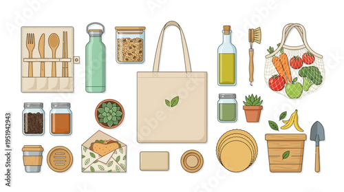 Eco friendly shopping bag and products.