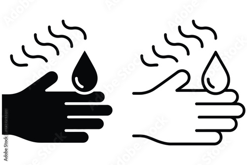 Hands receiving hot water icon, symbolizing safety, caution, scald warning, and temperature awareness concept vector